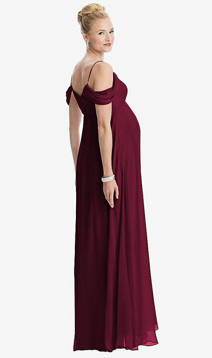 【STYLE: M442】Draped Cold-Shoulder Chiffon Maternity Dress【COLOR: Cabernet】