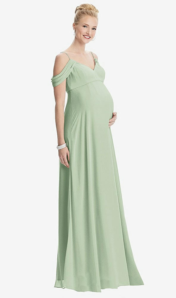 【STYLE: M442】Draped Cold-Shoulder Chiffon Maternity Dress【COLOR: Celadon】