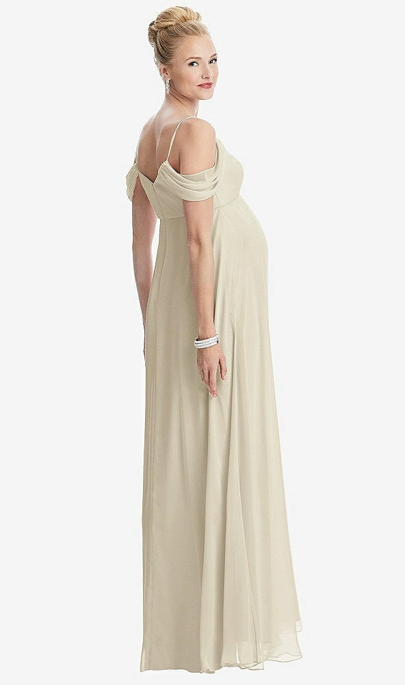 【STYLE: M442】Draped Cold-Shoulder Chiffon Maternity Dress【COLOR: Champagne】