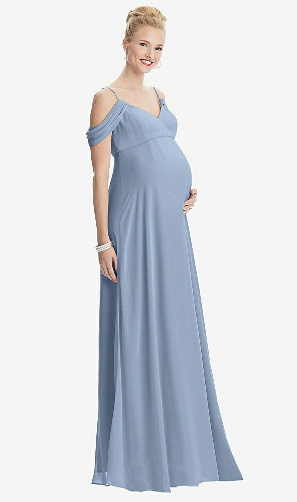 【STYLE: M442】Draped Cold-Shoulder Chiffon Maternity Dress【COLOR: Cloudy】