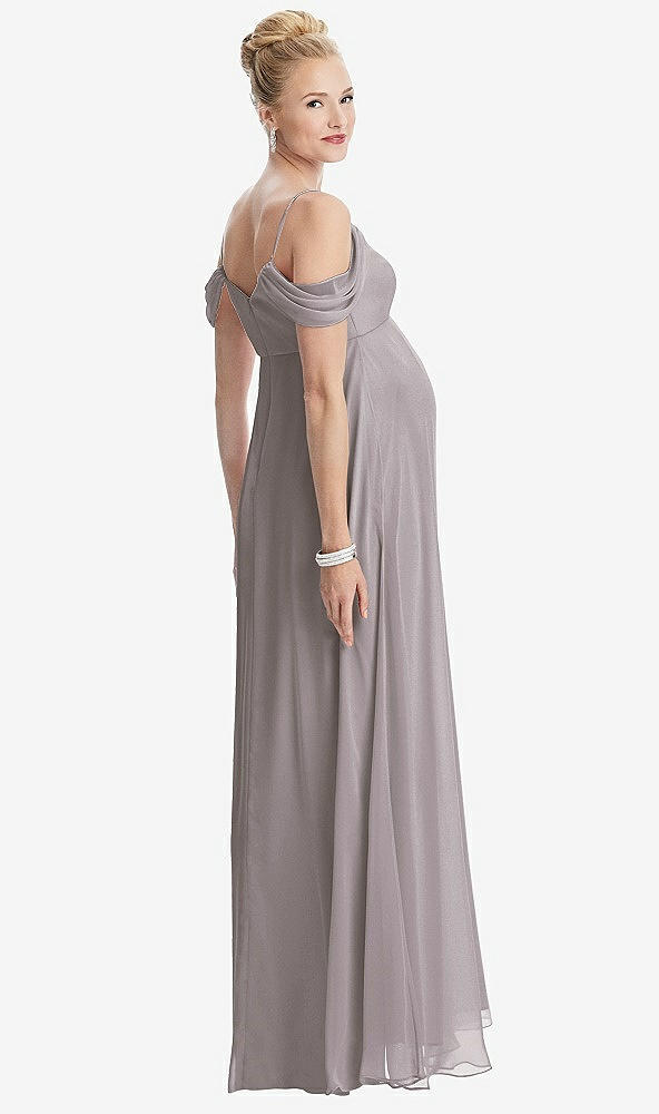 【STYLE: M442】Draped Cold-Shoulder Chiffon Maternity Dress【COLOR: Cashmere Gray】
