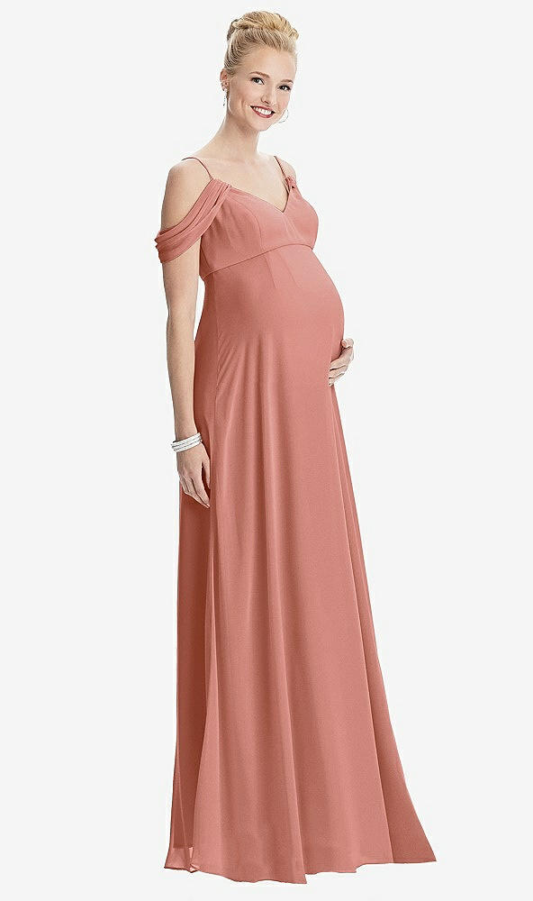 【STYLE: M442】Draped Cold-Shoulder Chiffon Maternity Dress【COLOR: Desert Rose】