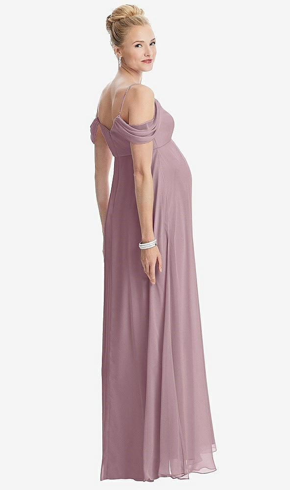 【STYLE: M442】Draped Cold-Shoulder Chiffon Maternity Dress【COLOR: Dusty Rose】