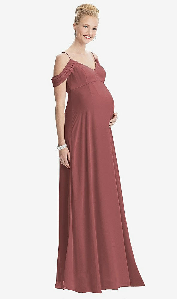 【STYLE: M442】Draped Cold-Shoulder Chiffon Maternity Dress【COLOR: English Rose】