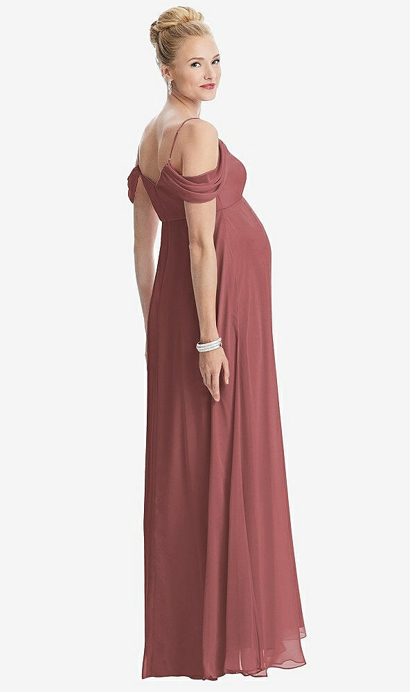 【STYLE: M442】Draped Cold-Shoulder Chiffon Maternity Dress【COLOR: English Rose】