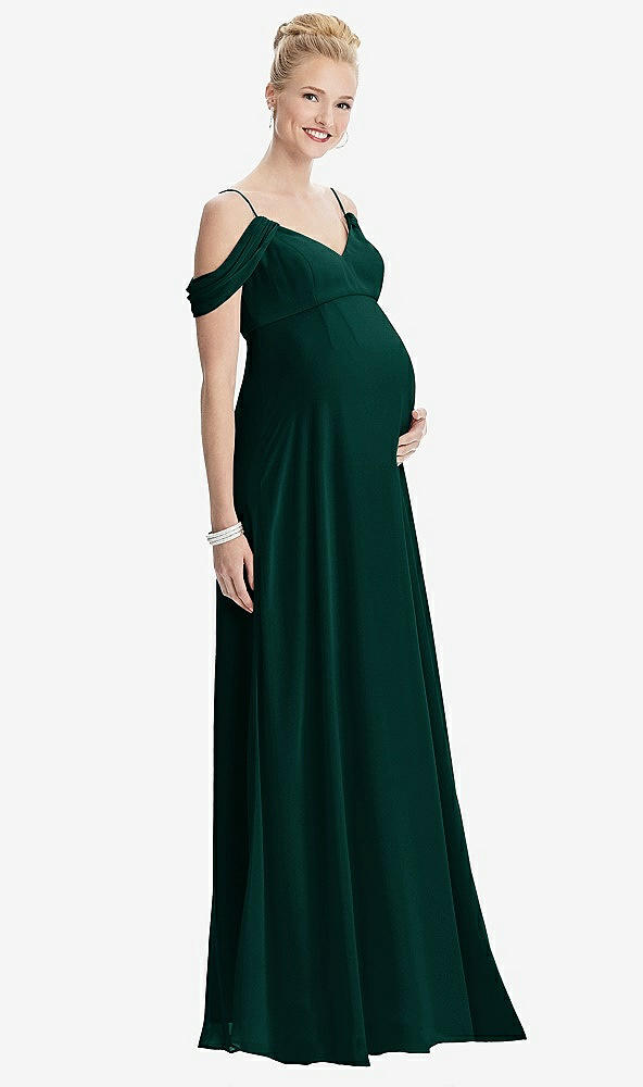 【STYLE: M442】Draped Cold-Shoulder Chiffon Maternity Dress【COLOR: Evergreen】