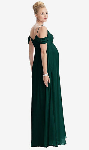 【NEW】【STYLE: M442】ドレープ コールドショルダー シフォン マタニティ ドレス【COLOR: Evergreen】【SIZE: 00-30W】
