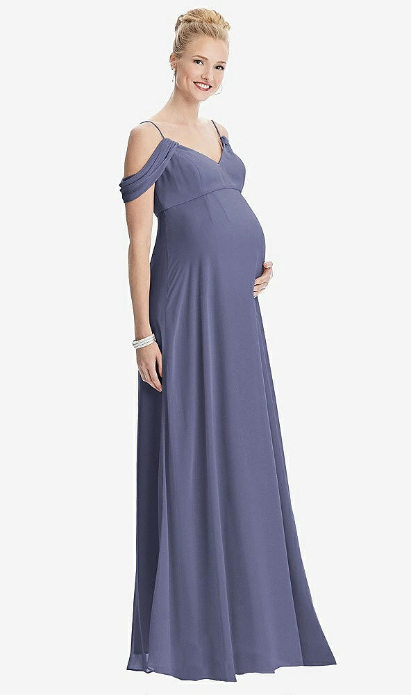 【NEW】【STYLE: M442】ドレープ コールドショルダー シフォン マタニティ ドレス【COLOR: French Blue】【SIZE: 00-30W】