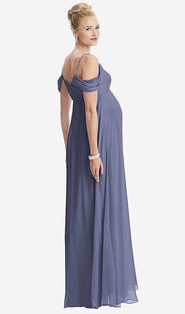 【STYLE: M442】Draped Cold-Shoulder Chiffon Maternity Dress【COLOR: French Blue】