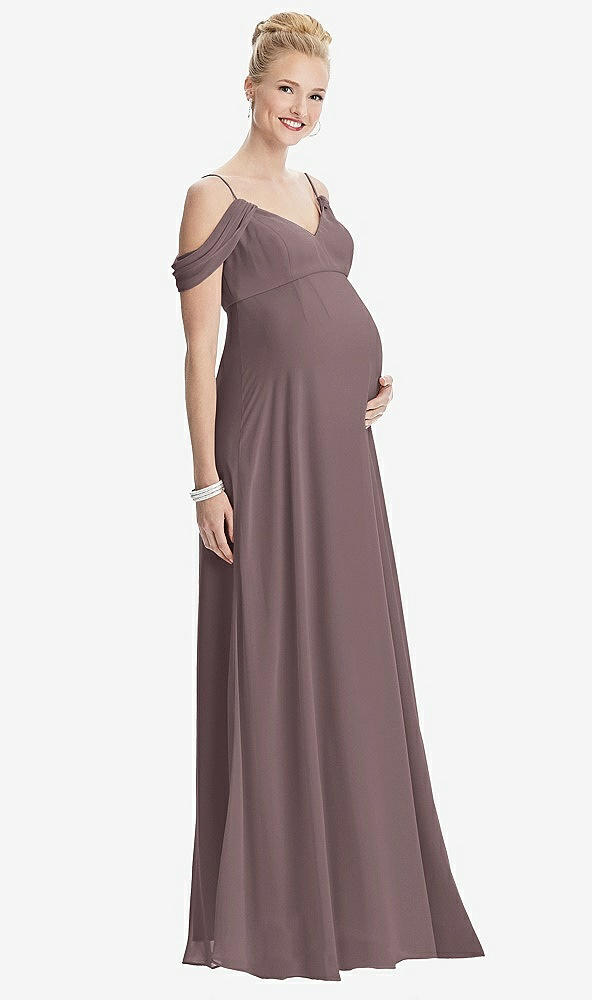 【STYLE: M442】Draped Cold-Shoulder Chiffon Maternity Dress【COLOR: French Truffle】