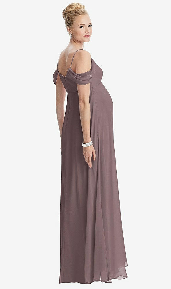 【STYLE: M442】Draped Cold-Shoulder Chiffon Maternity Dress【COLOR: French Truffle】