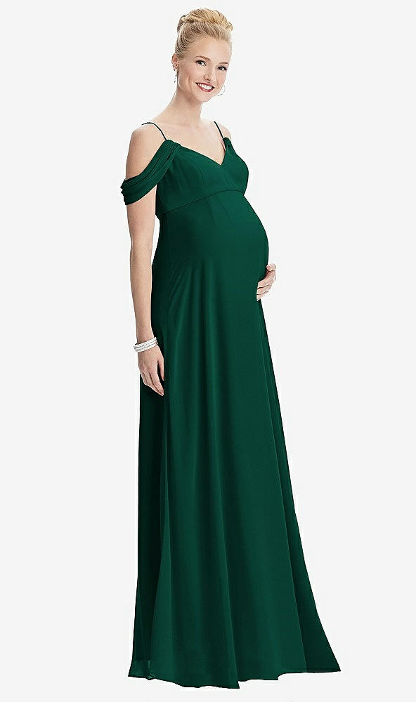 【STYLE: M442】Draped Cold-Shoulder Chiffon Maternity Dress【COLOR: Hunter Green】