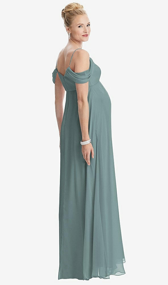 【STYLE: M442】Draped Cold-Shoulder Chiffon Maternity Dress【COLOR: Icelandic】