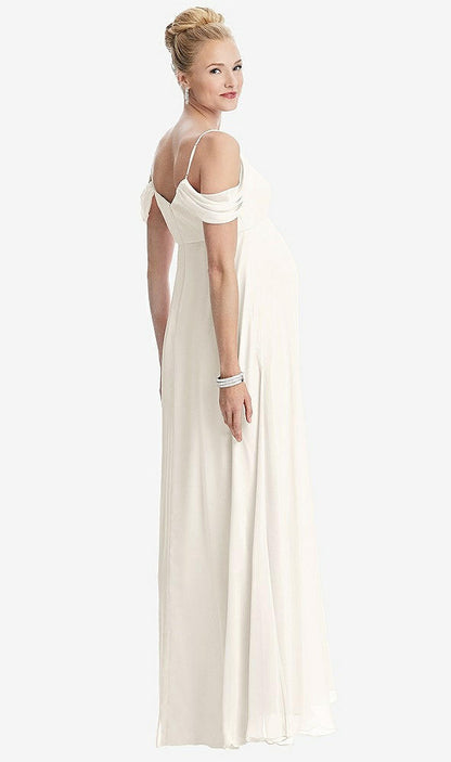 【STYLE: M442】Draped Cold-Shoulder Chiffon Maternity Dress【COLOR: Ivory】