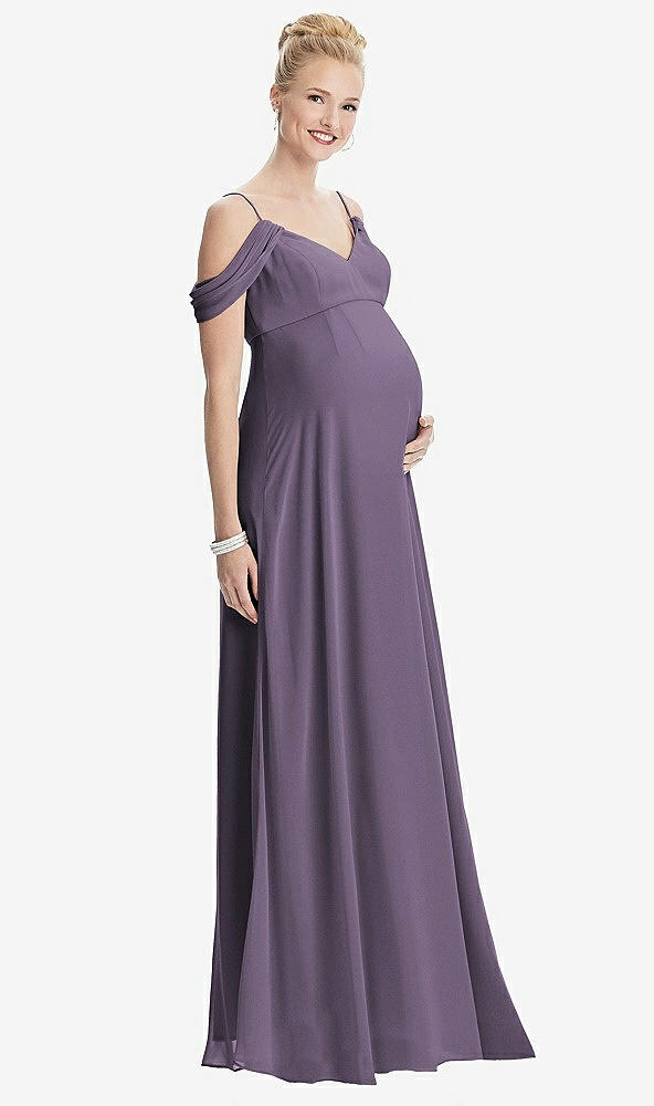 【STYLE: M442】Draped Cold-Shoulder Chiffon Maternity Dress【COLOR: Lavender】
