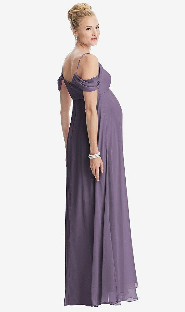 【STYLE: M442】Draped Cold-Shoulder Chiffon Maternity Dress【COLOR: Lavender】