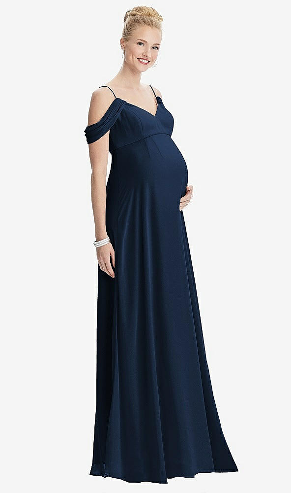 【STYLE: M442】Draped Cold-Shoulder Chiffon Maternity Dress【COLOR: Midnight Navy】
