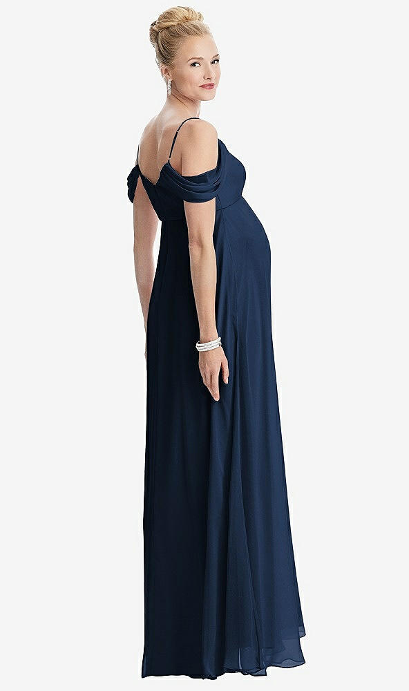 【STYLE: M442】Draped Cold-Shoulder Chiffon Maternity Dress【COLOR: Midnight Navy】
