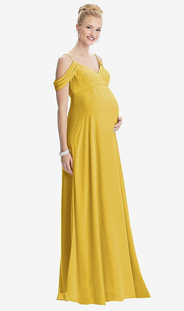 【STYLE: M442】Draped Cold-Shoulder Chiffon Maternity Dress【COLOR: Marigold】