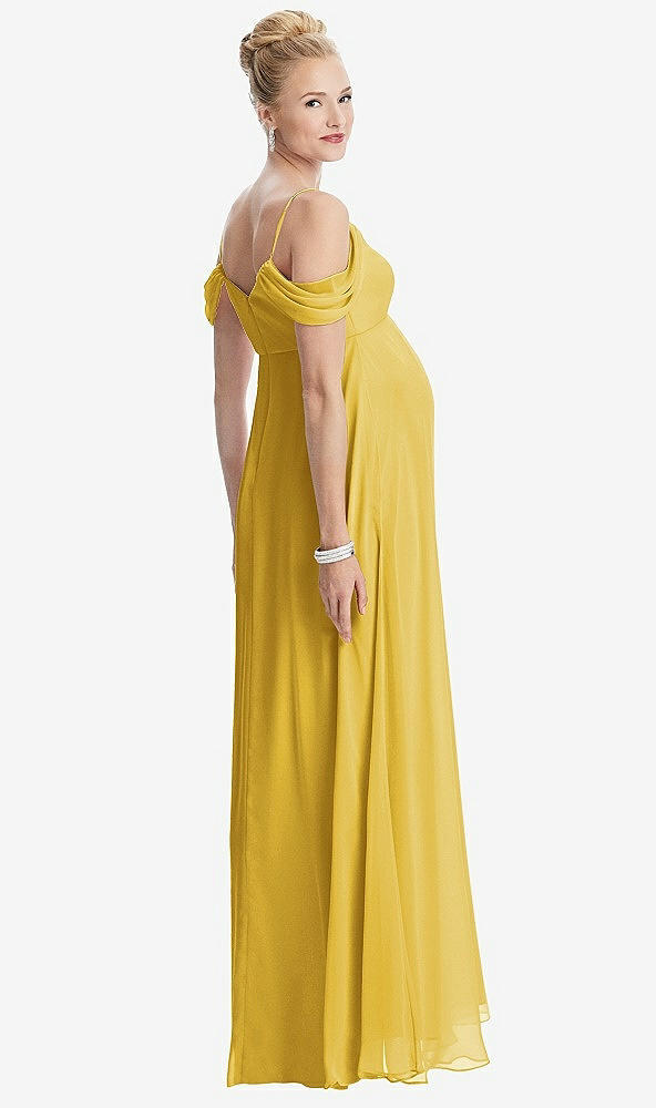 【STYLE: M442】Draped Cold-Shoulder Chiffon Maternity Dress【COLOR: Marigold】