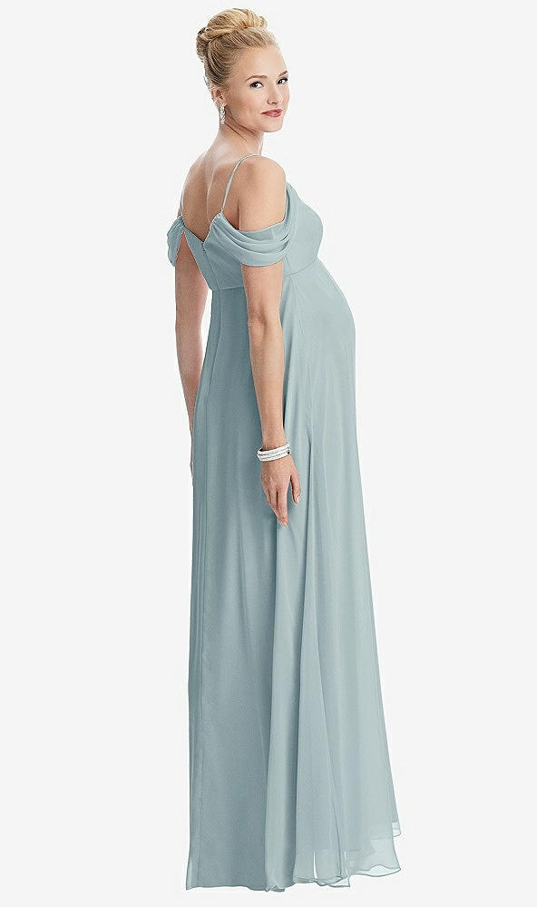 【STYLE: M442】Draped Cold-Shoulder Chiffon Maternity Dress【COLOR: Morning Sky】