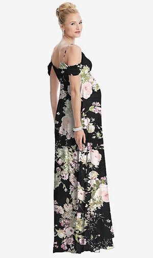 【NEW】【STYLE: M442】ドレープ コールドショルダー シフォン マタニティ ドレス【COLOR: Noir Garden】【SIZE: 00-30W】