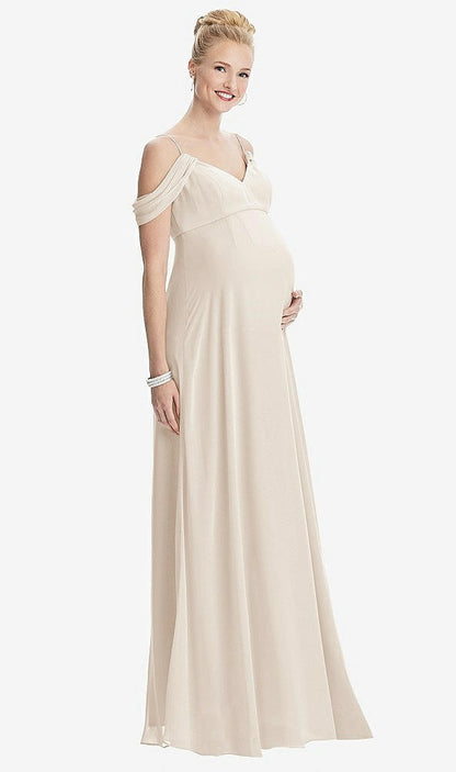 【STYLE: M442】Draped Cold-Shoulder Chiffon Maternity Dress【COLOR: Oat】
