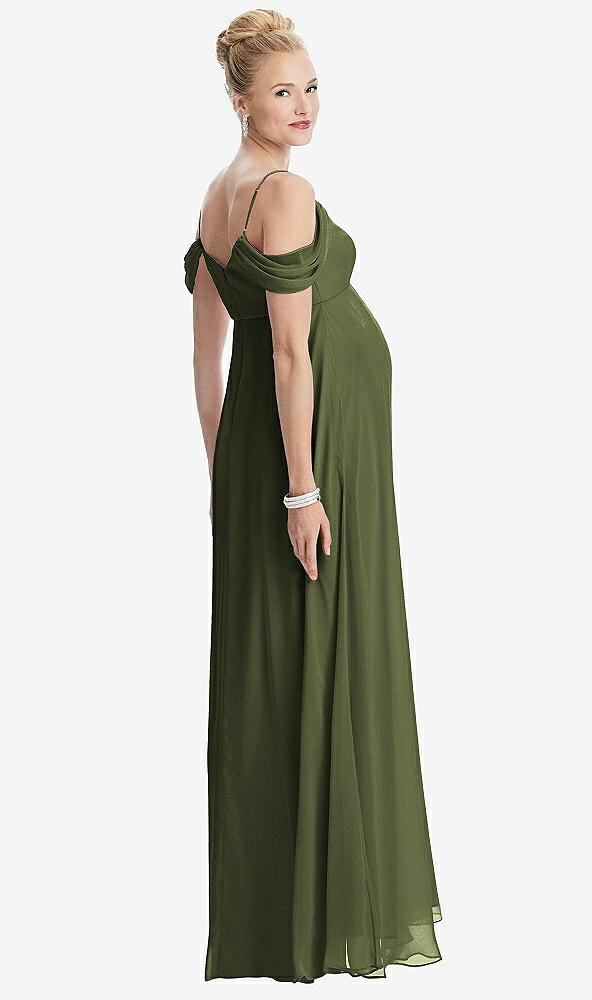 【STYLE: M442】Draped Cold-Shoulder Chiffon Maternity Dress【COLOR: Olive Green】