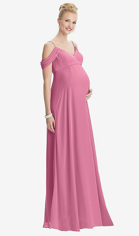 【STYLE: M442】Draped Cold-Shoulder Chiffon Maternity Dress【COLOR: Orchid Pink】