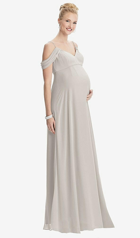 【STYLE: M442】Draped Cold-Shoulder Chiffon Maternity Dress【COLOR: Oyster】