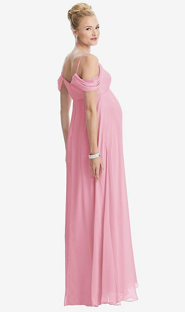 【STYLE: M442】Draped Cold-Shoulder Chiffon Maternity Dress【COLOR: Peony Pink】