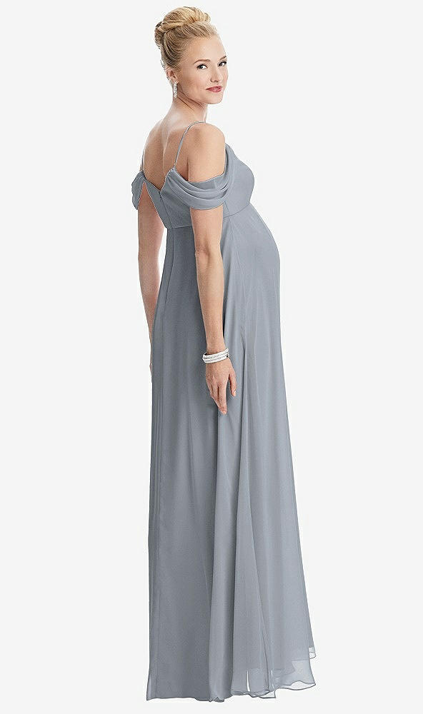 【STYLE: M442】Draped Cold-Shoulder Chiffon Maternity Dress【COLOR: Platinum】