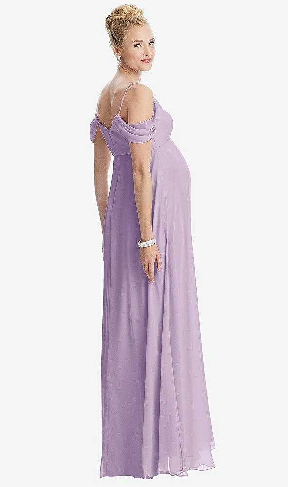 【STYLE: M442】Draped Cold-Shoulder Chiffon Maternity Dress【COLOR: Pale Purple】