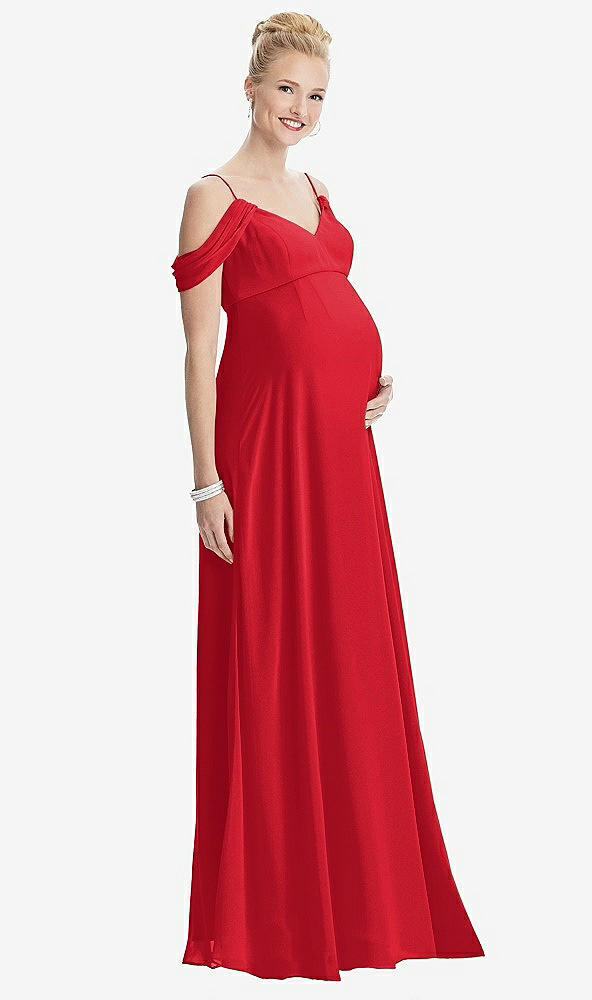 【STYLE: M442】Draped Cold-Shoulder Chiffon Maternity Dress【COLOR: Parisian Red】