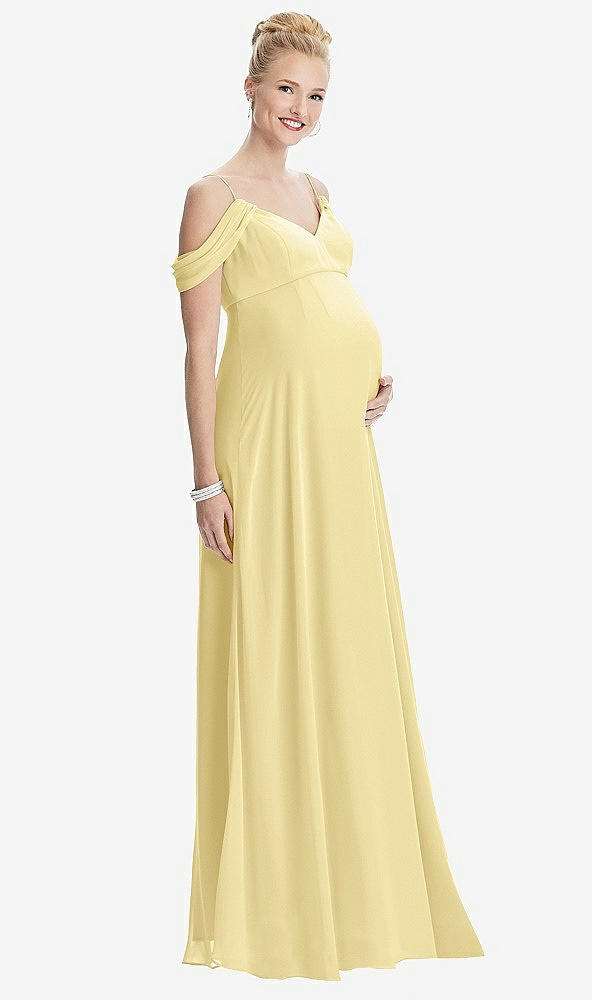 【STYLE: M442】Draped Cold-Shoulder Chiffon Maternity Dress【COLOR: Pale Yellow】