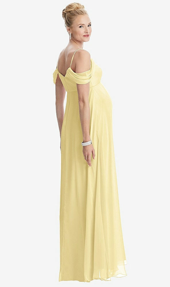 【STYLE: M442】Draped Cold-Shoulder Chiffon Maternity Dress【COLOR: Pale Yellow】