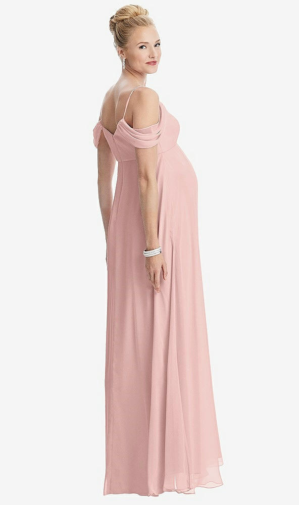 【STYLE: M442】Draped Cold-Shoulder Chiffon Maternity Dress【COLOR: Rose - PANTONE Rose Quartz】