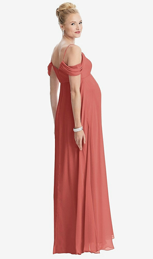 【STYLE: M442】Draped Cold-Shoulder Chiffon Maternity Dress【COLOR: Coral Pink】
