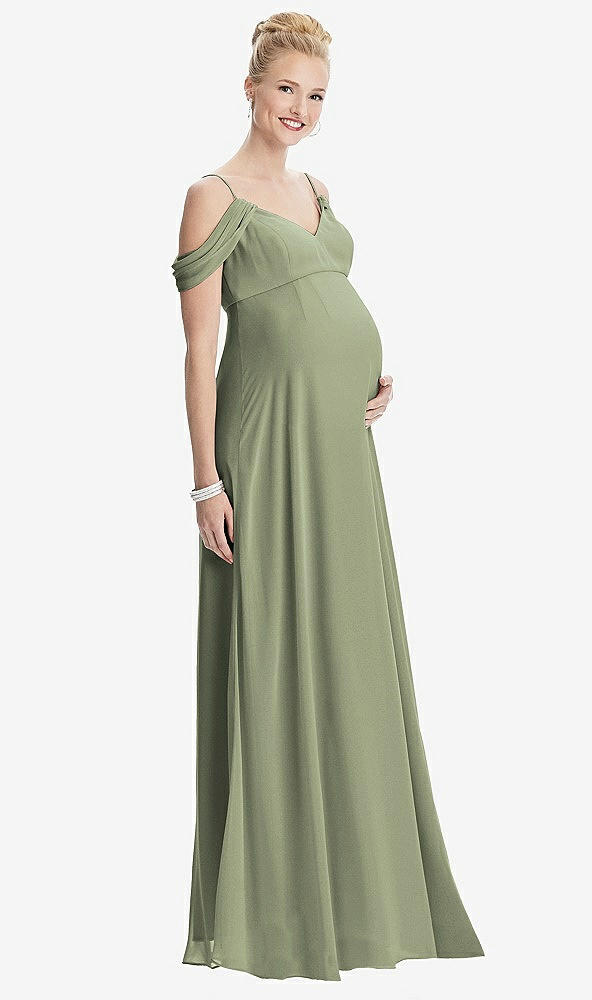 【STYLE: M442】Draped Cold-Shoulder Chiffon Maternity Dress【COLOR: Sage】