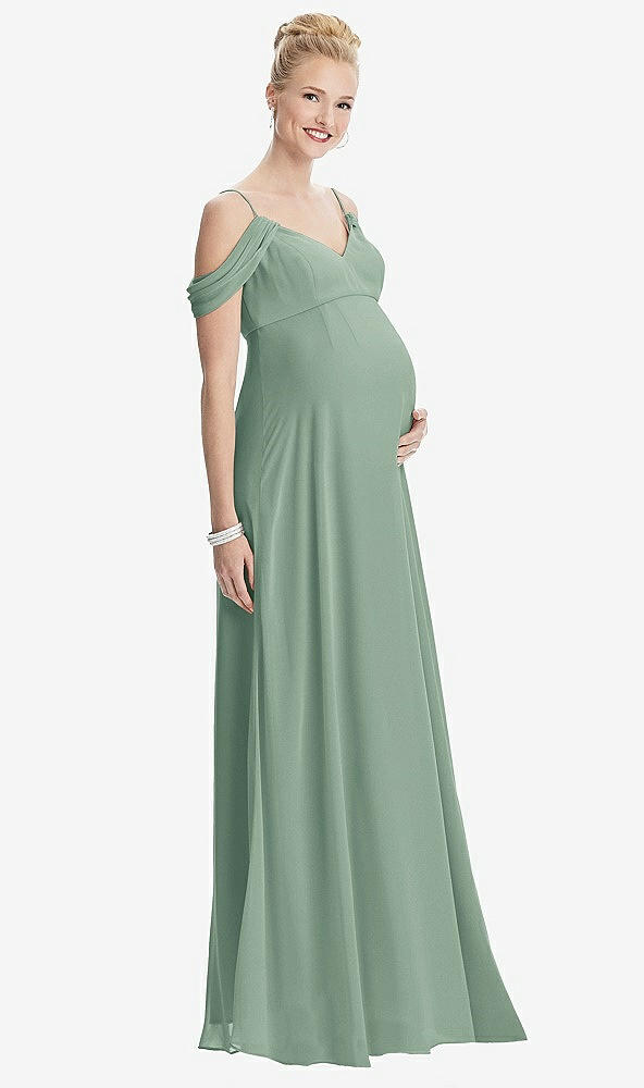 【STYLE: M442】Draped Cold-Shoulder Chiffon Maternity Dress【COLOR: Seagrass】