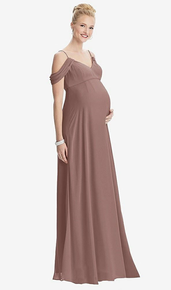 【STYLE: M442】Draped Cold-Shoulder Chiffon Maternity Dress【COLOR: Sienna】