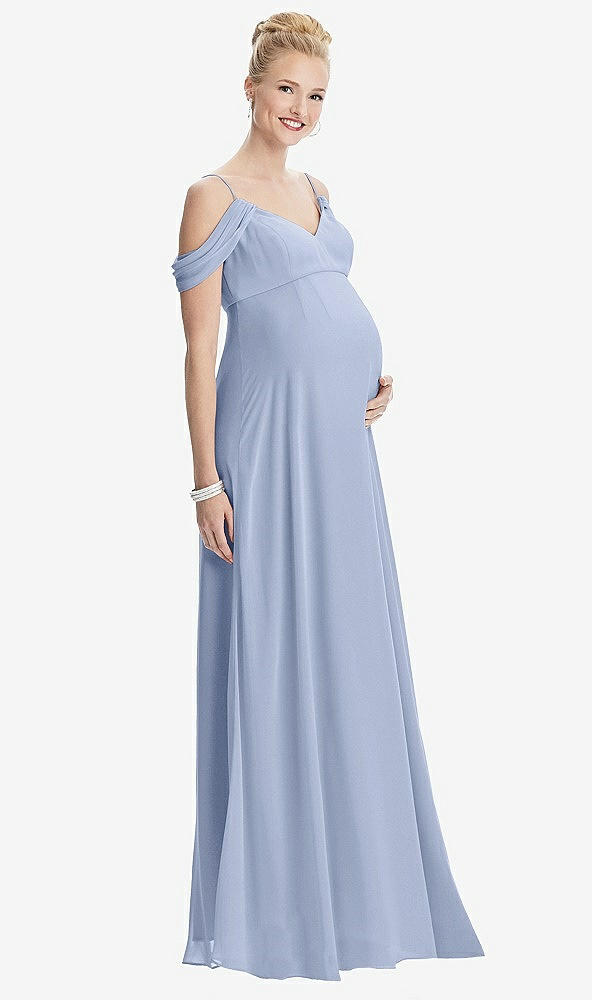 【STYLE: M442】Draped Cold-Shoulder Chiffon Maternity Dress【COLOR: Sky Blue】