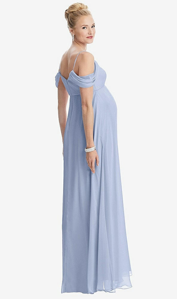 【STYLE: M442】Draped Cold-Shoulder Chiffon Maternity Dress【COLOR: Sky Blue】