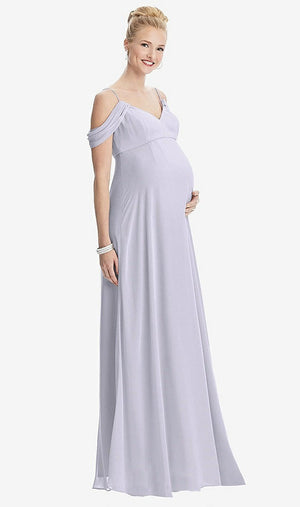 【STYLE: M442】Draped Cold-Shoulder Chiffon Maternity Dress【COLOR: Silver Dove】