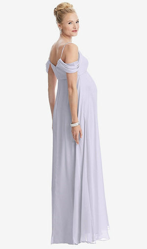 【STYLE: M442】Draped Cold-Shoulder Chiffon Maternity Dress【COLOR: Silver Dove】