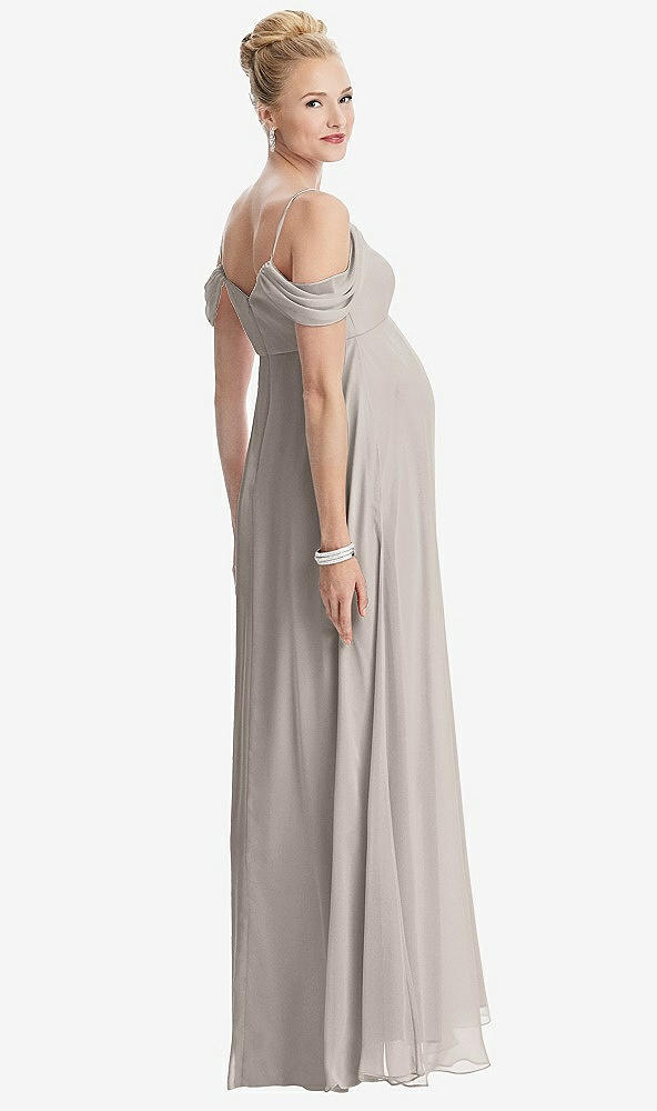 【STYLE: M442】Draped Cold-Shoulder Chiffon Maternity Dress【COLOR: Taupe】