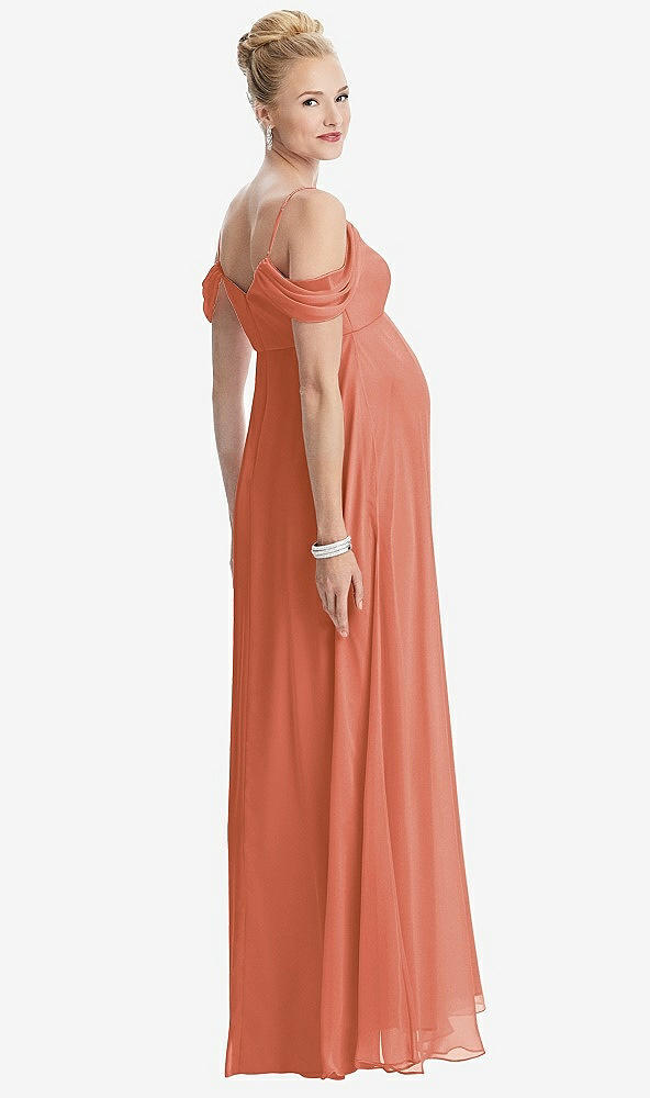 【STYLE: M442】Draped Cold-Shoulder Chiffon Maternity Dress【COLOR: Terracotta Copper】