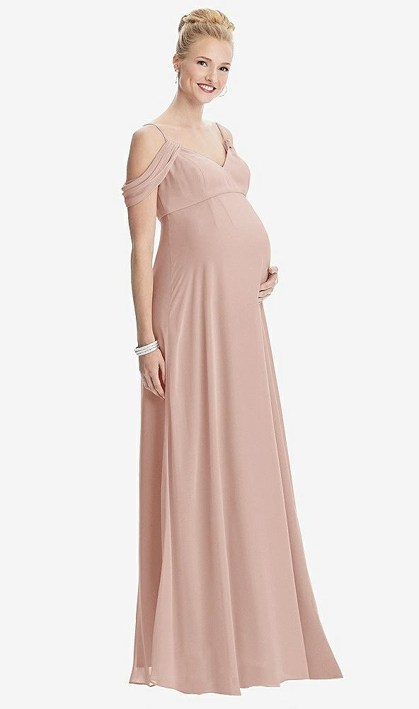 【STYLE: M442】Draped Cold-Shoulder Chiffon Maternity Dress【COLOR: Toasted Sugar】