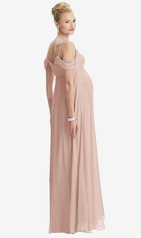 【STYLE: M442】Draped Cold-Shoulder Chiffon Maternity Dress【COLOR: Toasted Sugar】