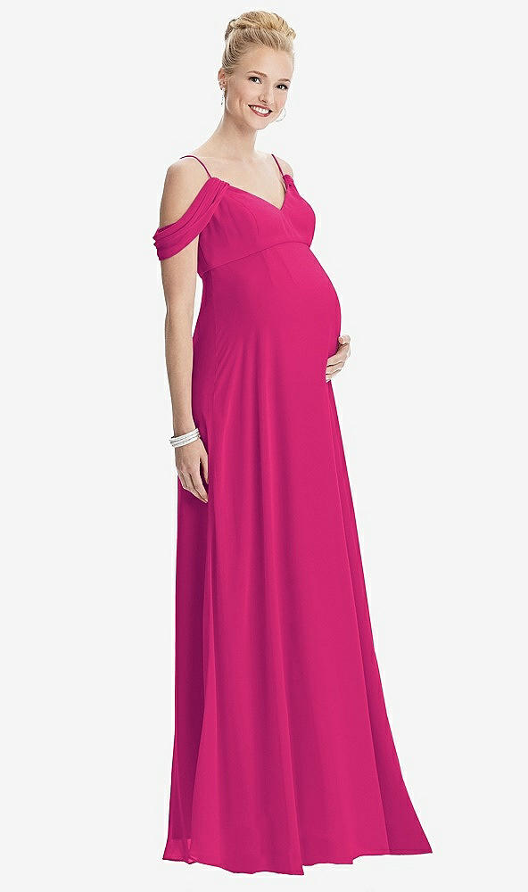【STYLE: M442】Draped Cold-Shoulder Chiffon Maternity Dress【COLOR: Think Pink】
